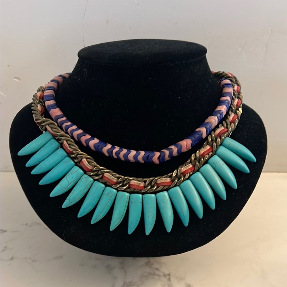 Turquoise and Pink Layered Necklace Set